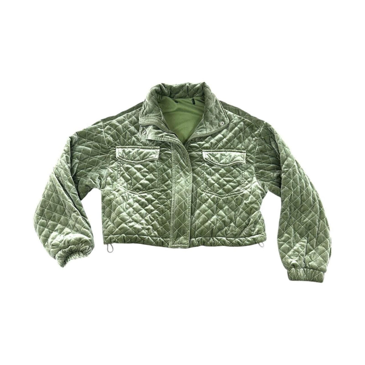 Forever 21 Quilted Velvet Jacket Sage Green Cropped Bomber Jacket Y2K Fairycore