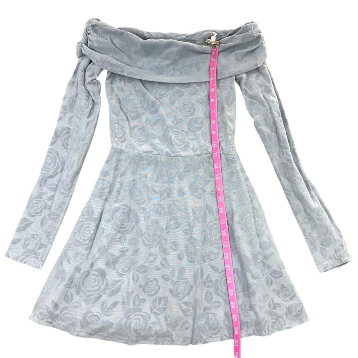 Wild Fable Blue Grey Velvet Rose Floral Off Shoulder Mini Dress