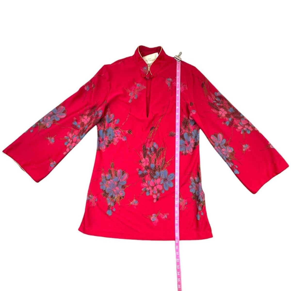 Vintage Inspired Floral Mandarin Collar Blouse Pink Purple Retro Glam Fair