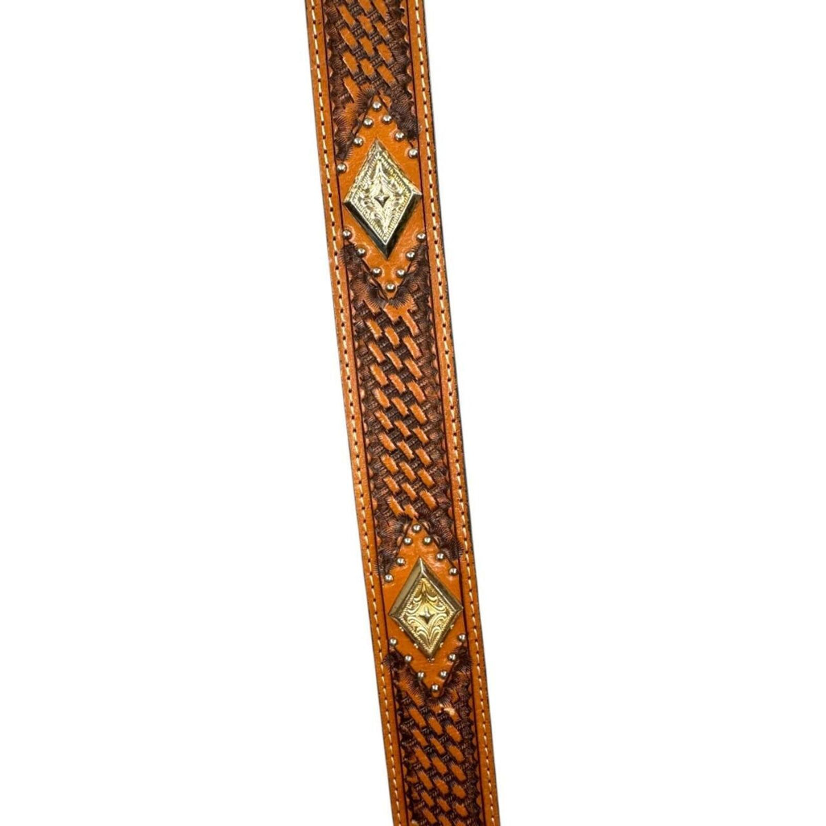 Western Style Tooled Leather Belt With Silver Eagle Buckle