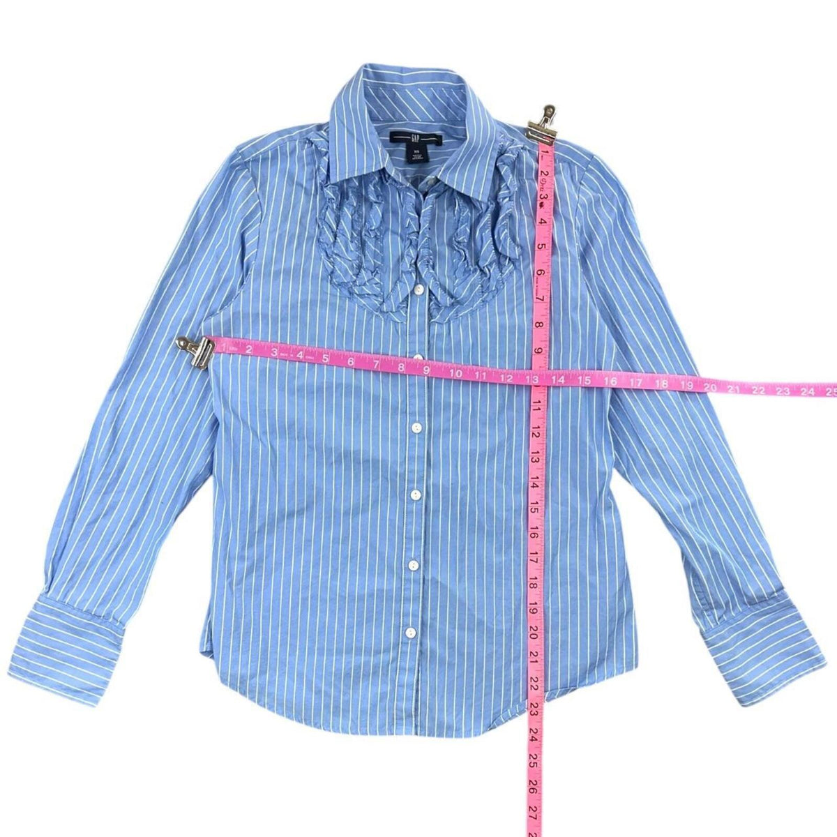 Gap Vintage Blue and White Striped Ruffle Blouse Cotton Office Siren Preppy