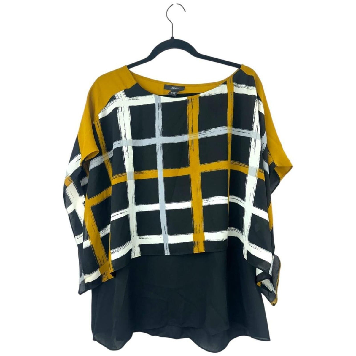 Alfani Brush Stroke Plaid Kimono Sleeve Layered Blouse