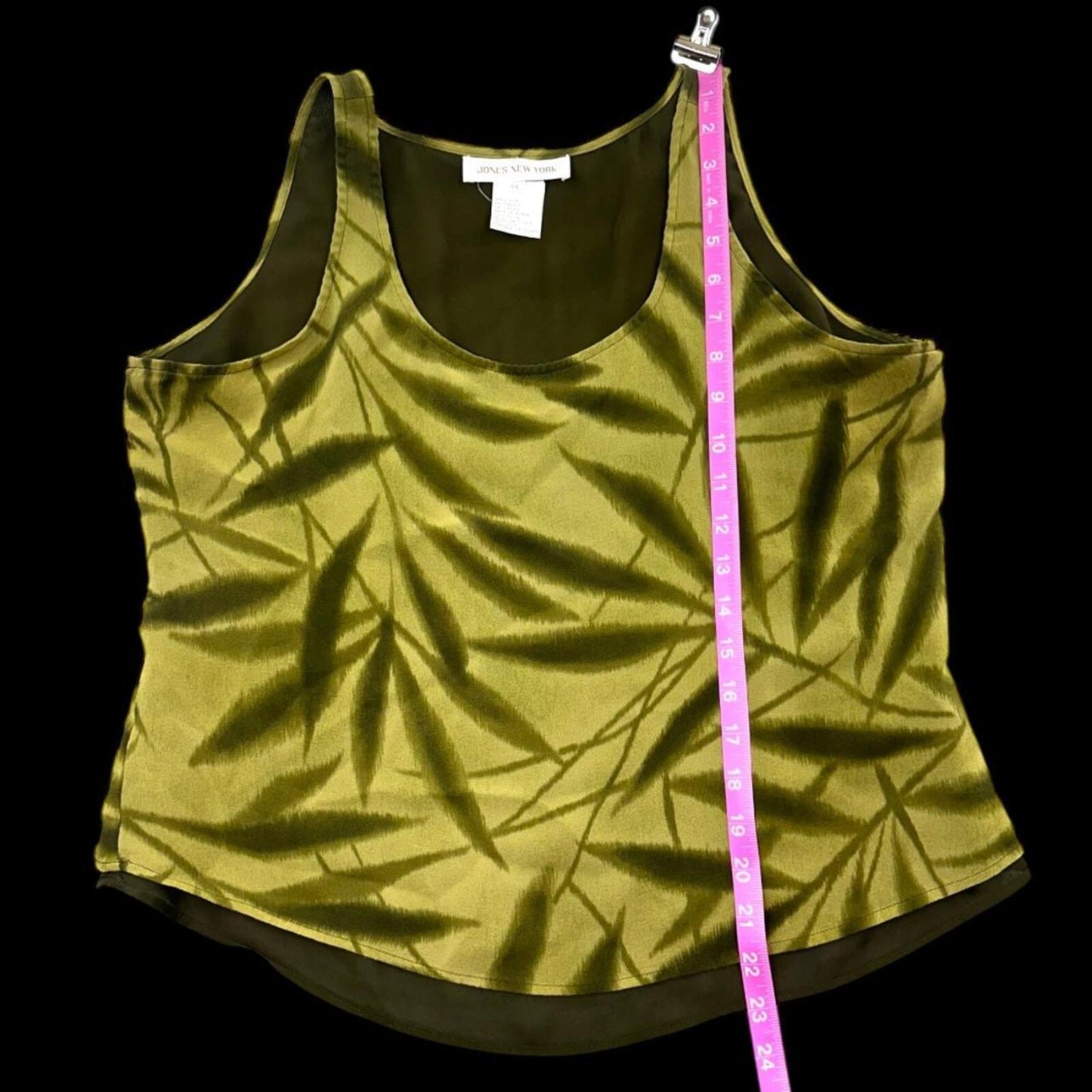 Jones New York 100% Silk Leaf Print Tank Top in Green Khaki Bohemian Y2K