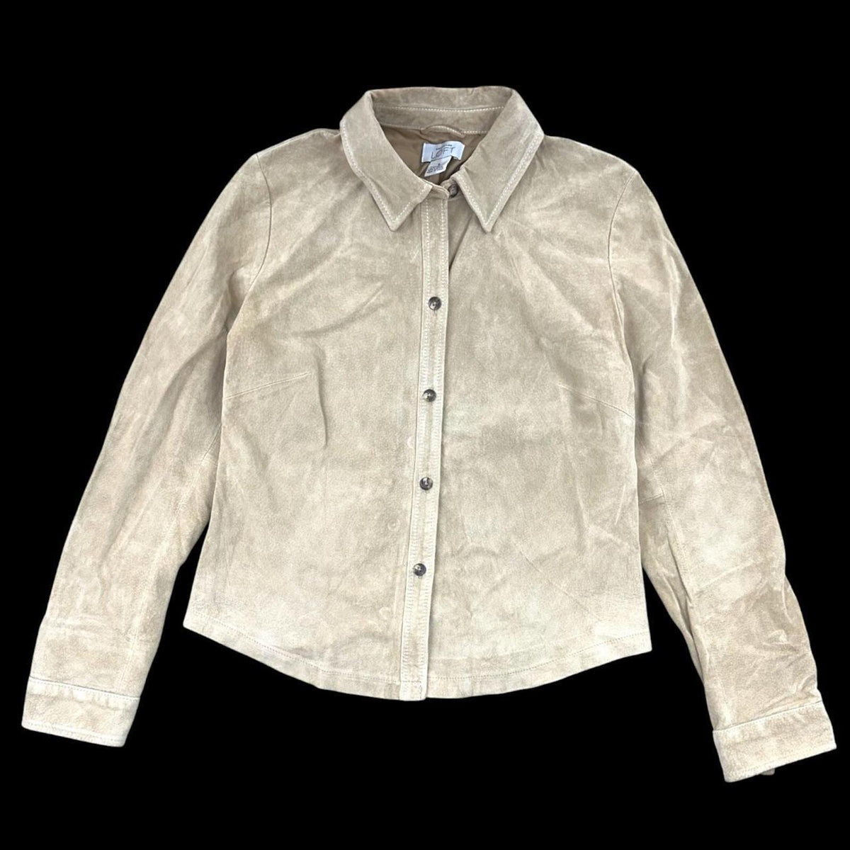 LOFT Vintage Tan Suede Button Down Jacket Minimalist Western Y2K Cowgirl