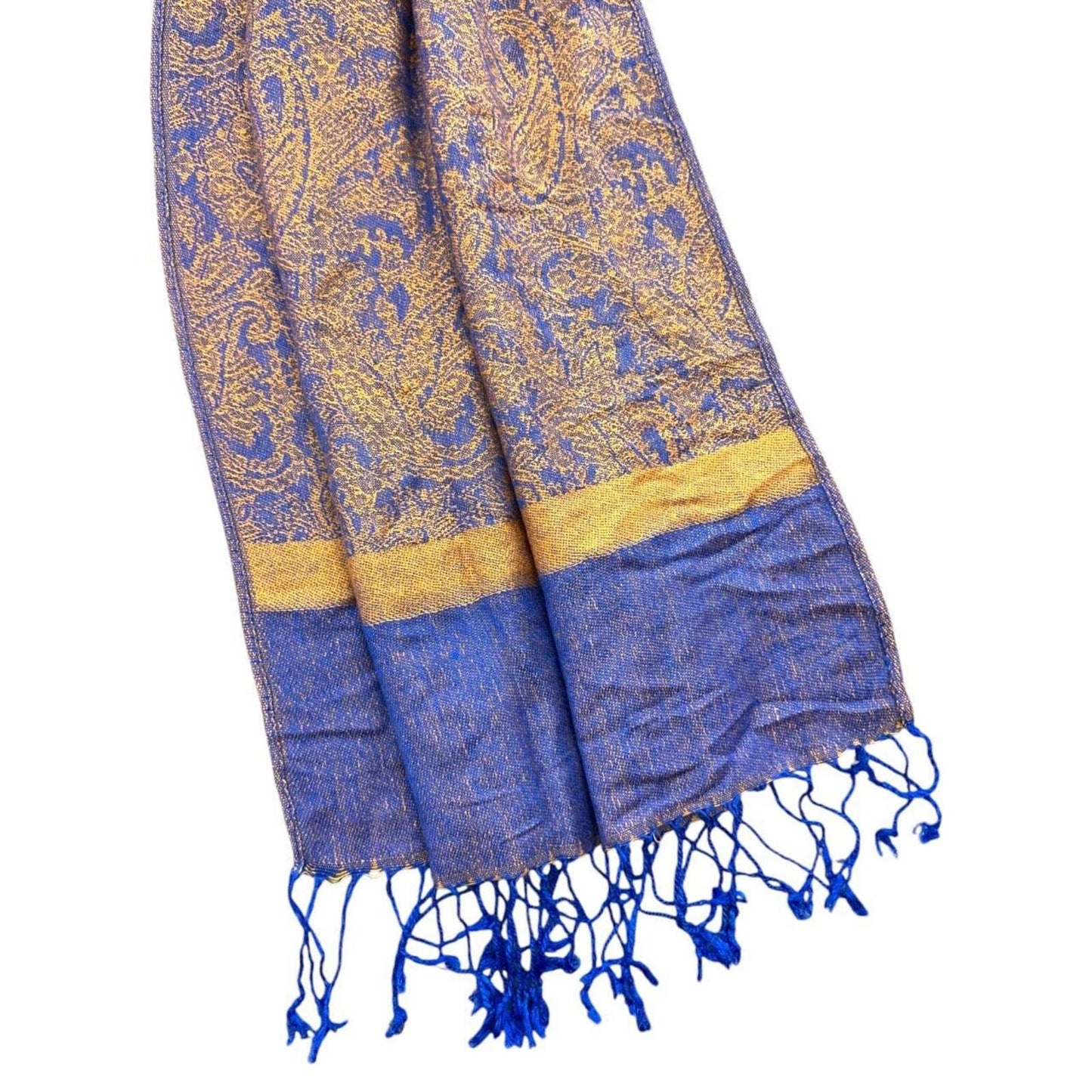 Purple & Gold Paisley Patterned Pashmina Scarf