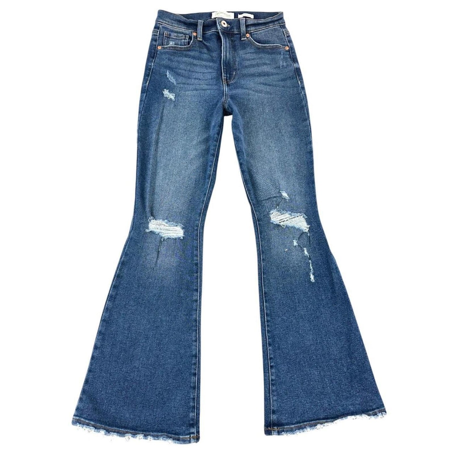 Celebrity Pink RE Generation Flare Jeans in Dark Wash with Distressed Detailing