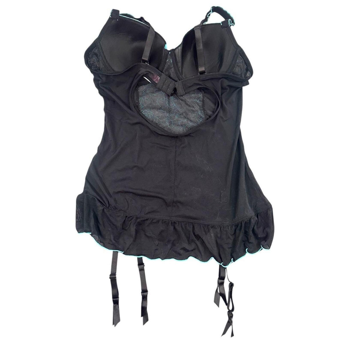 Undercover Black and Turquoise Floral Embroidered Sheer Mesh Corset Top Size 38C