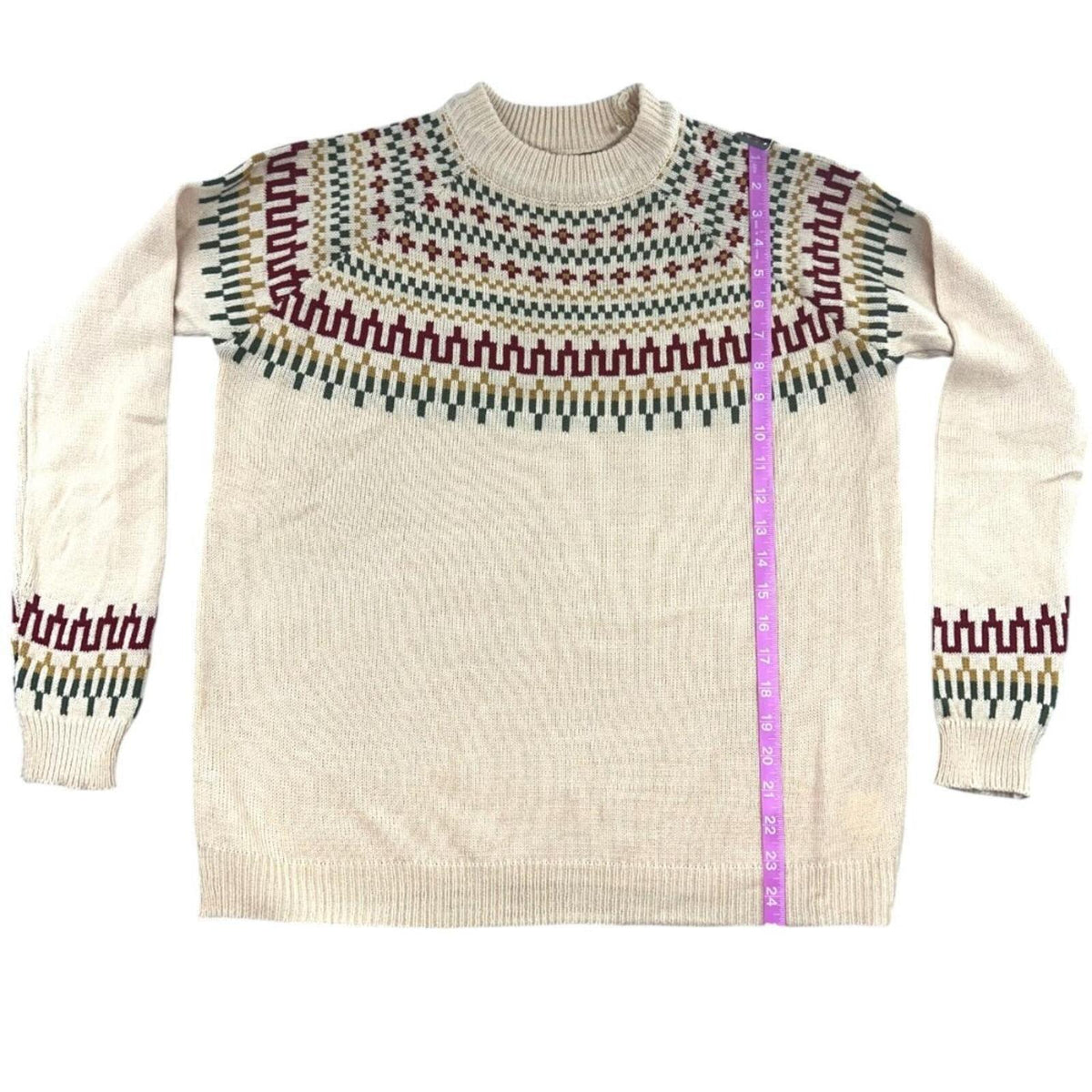 Cream Nordic Pattern Sweater Bohemian Casual Preppy Style