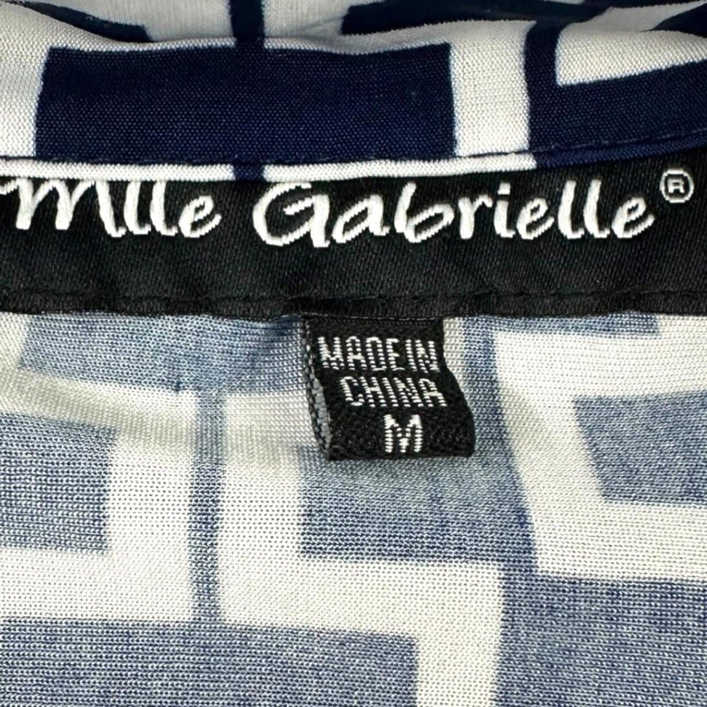 Mlle Gabrielle Blue and White Geometric Print Dress with Belt Preppy Coquette