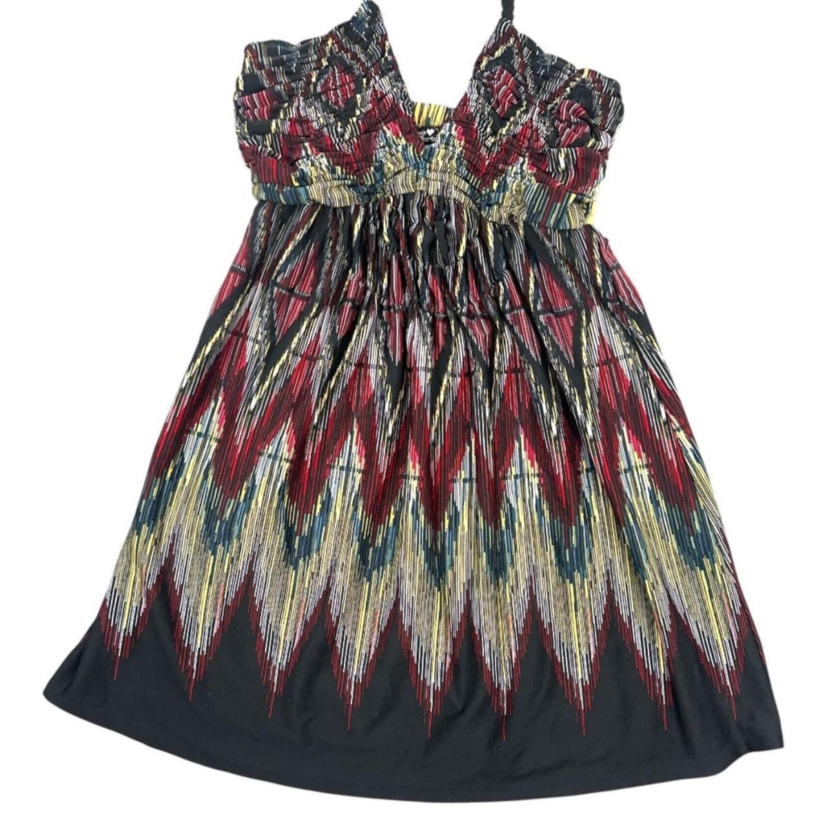 Bohemian Fairy Whimsigoth Halter Dress Black Red Zigzag Pattern