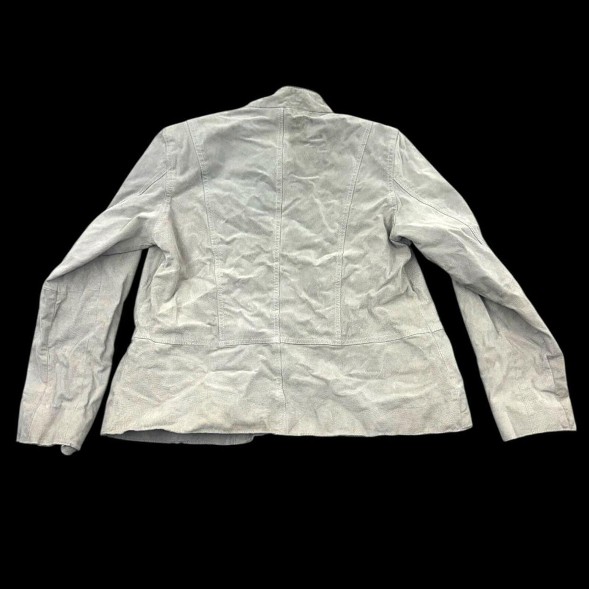 Chico's Light Gray Suede Leather Jacket with Mandarin Collar Elegant Boho
