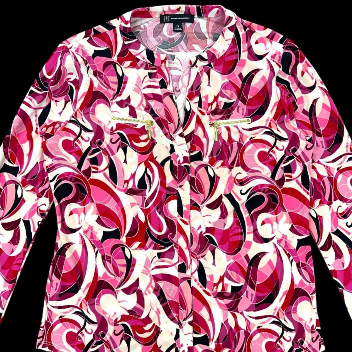 INC International Concepts Printed Zip Pocket Top Pink