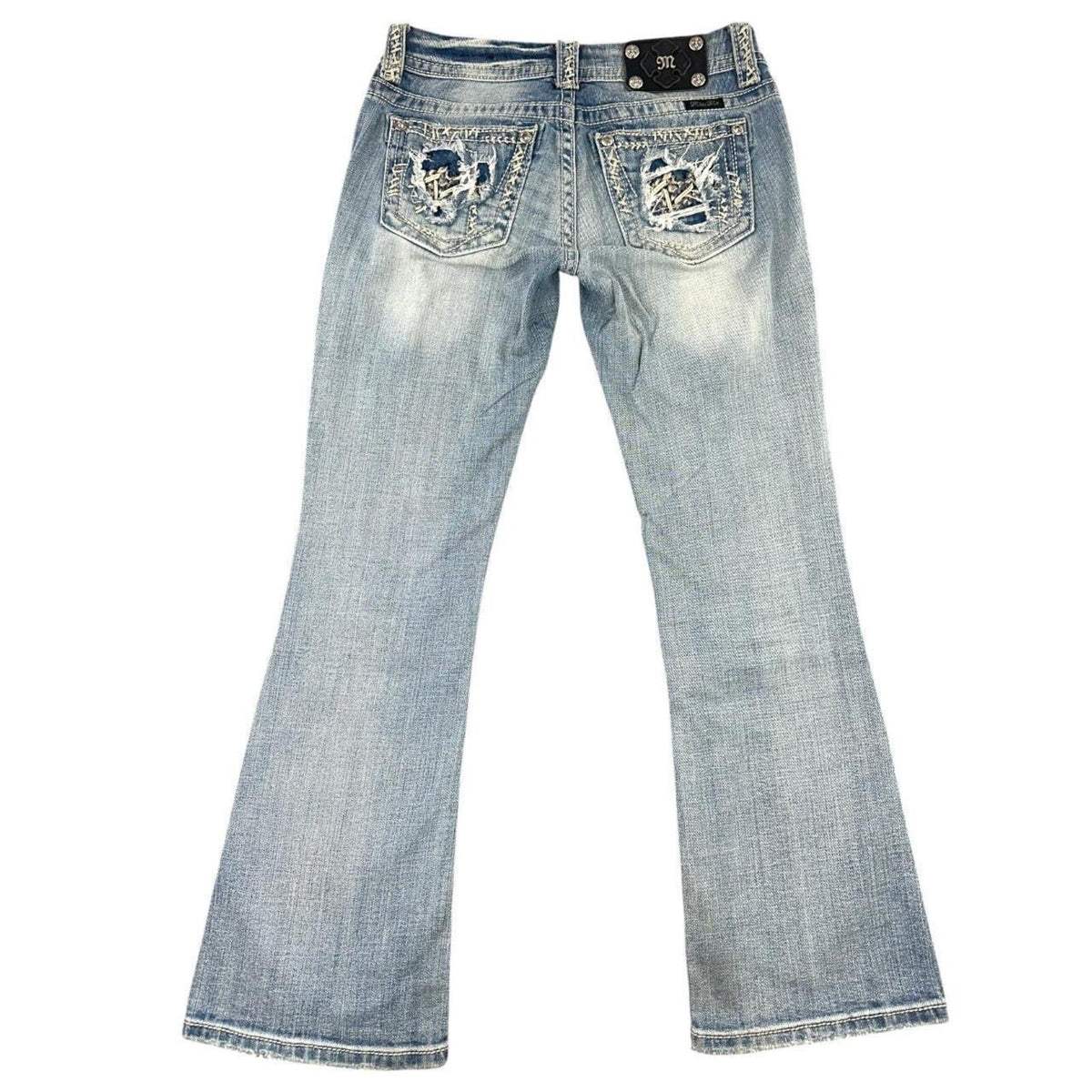 Miss Me Y2K Bootcut Jeans Rhinestone Embellished Pockets Distressed Detailing