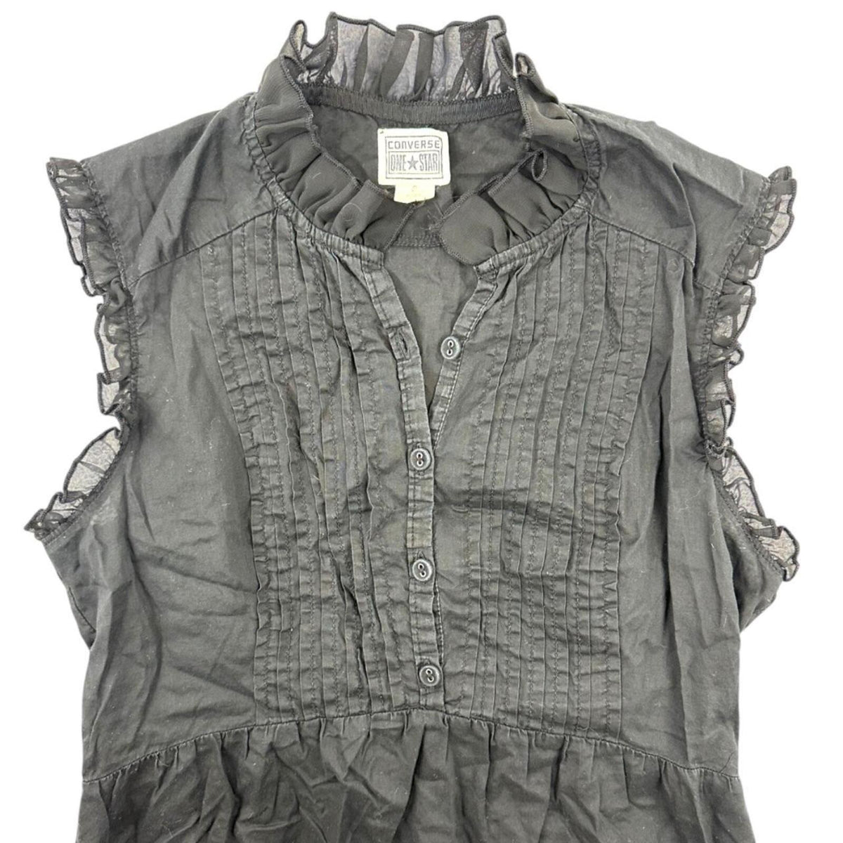 Converse One Star Black Top with Ruffled Collar and Pintuck PleatsY2K Fairycore