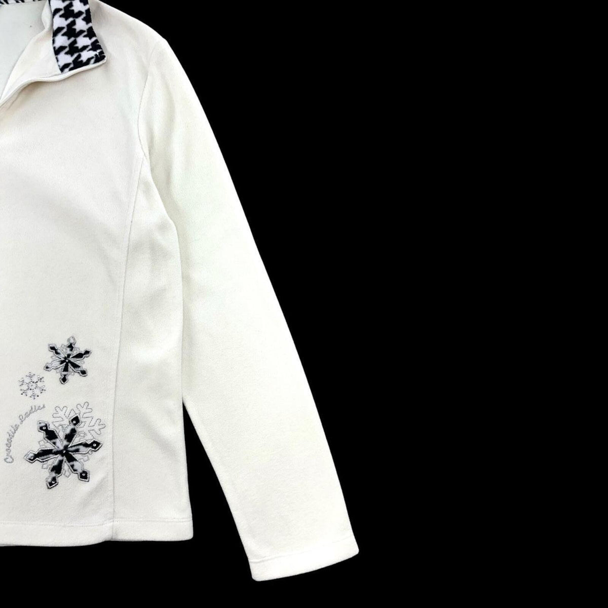 Crocodile White Fleece Quarter Zip Pullover with Houndstooth Collar