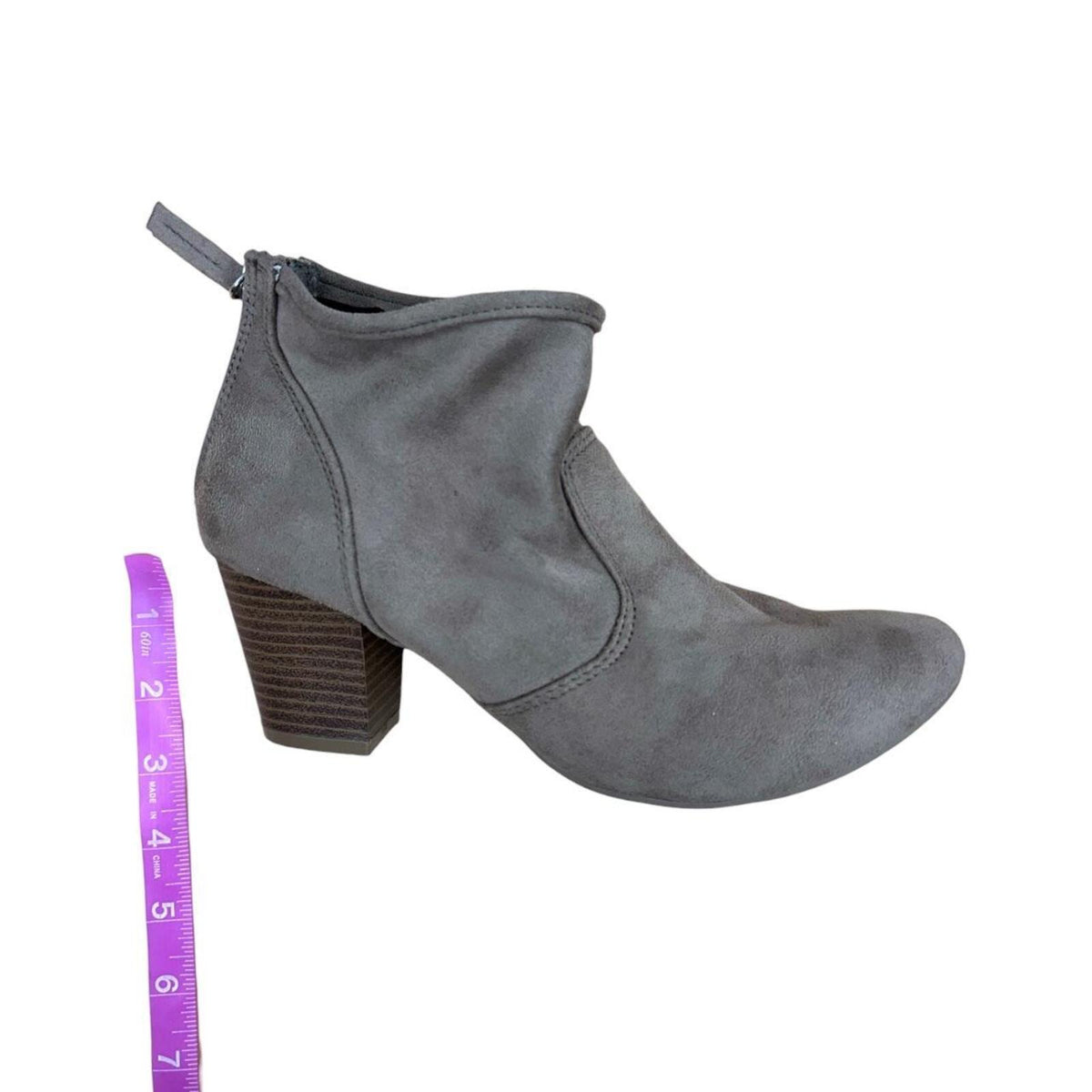 Qupid Taupe Faux Suede Ankle Boots with Block Heel