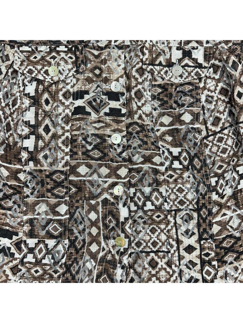 Ruby Rd. Brown Tribal Geometric Button Down Blouse Lightweight Jacket