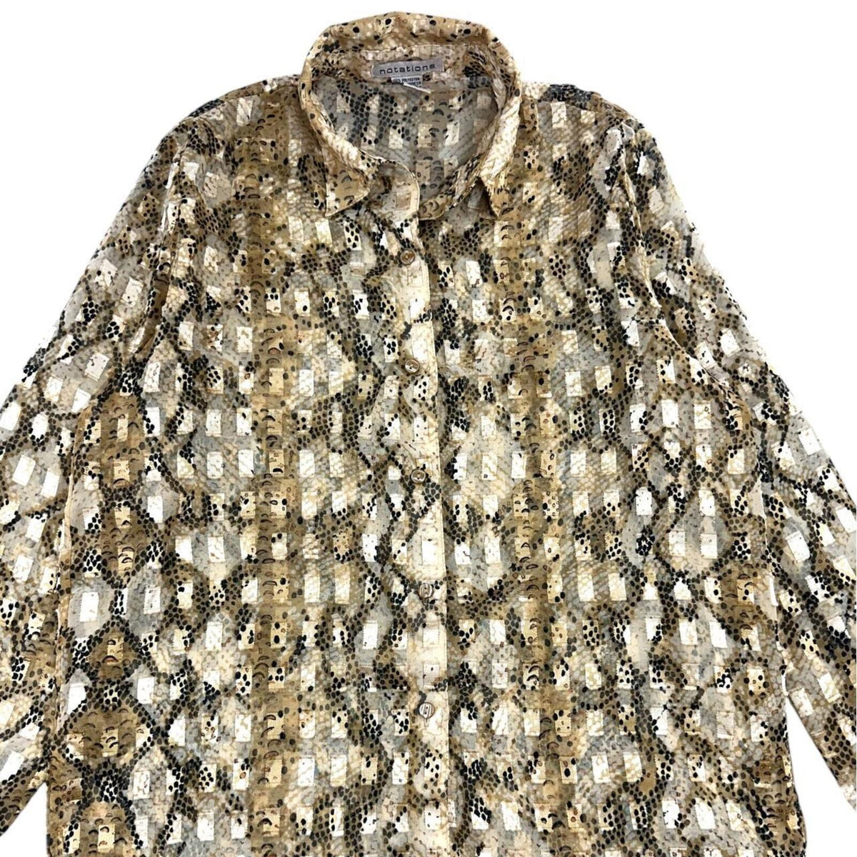 Notations Gold Snake Print Sheer Blouse Y2K Mob Wife Style Vintage
