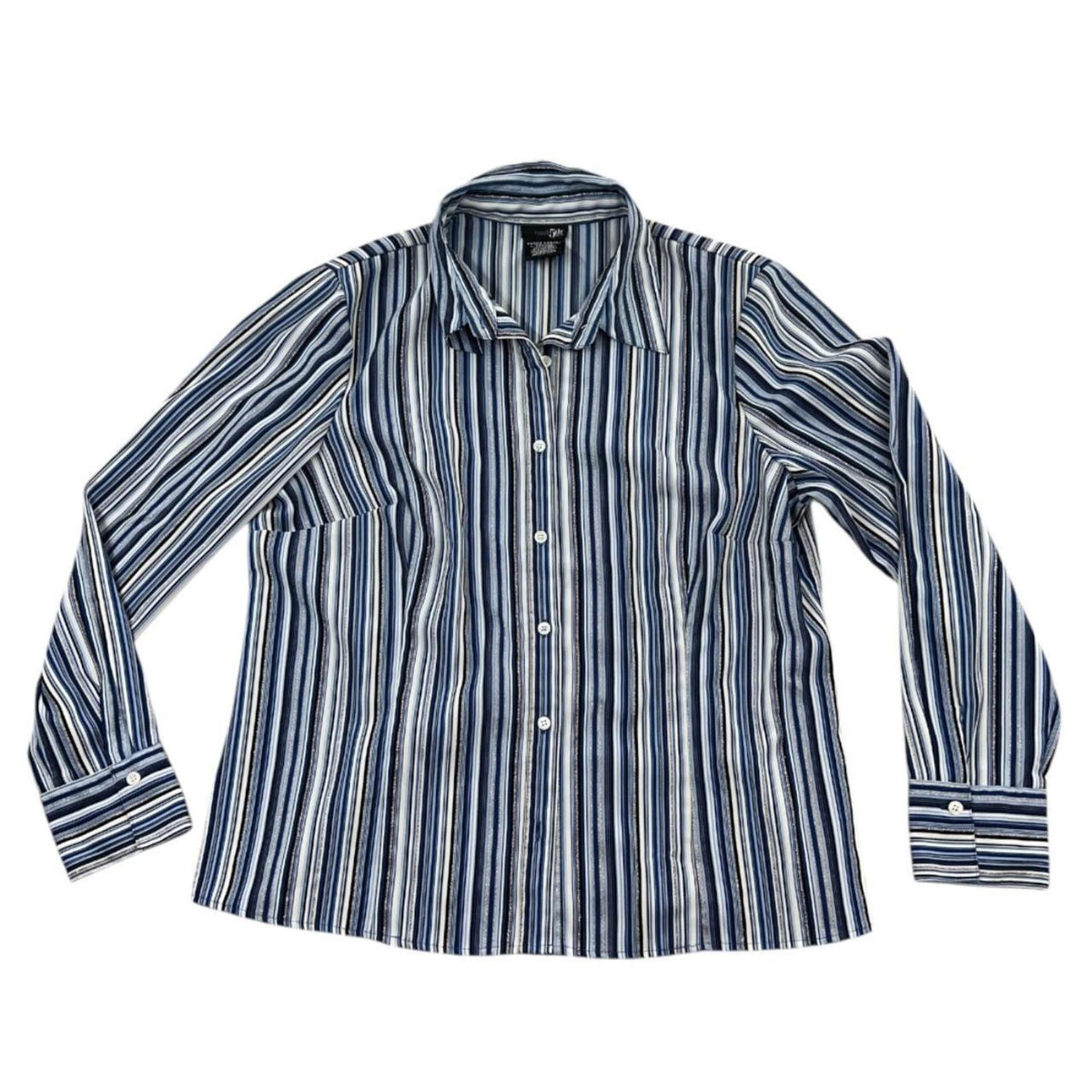 East 5th Women's Striped Button Down Shirt Blue Multi Vertical Stripes