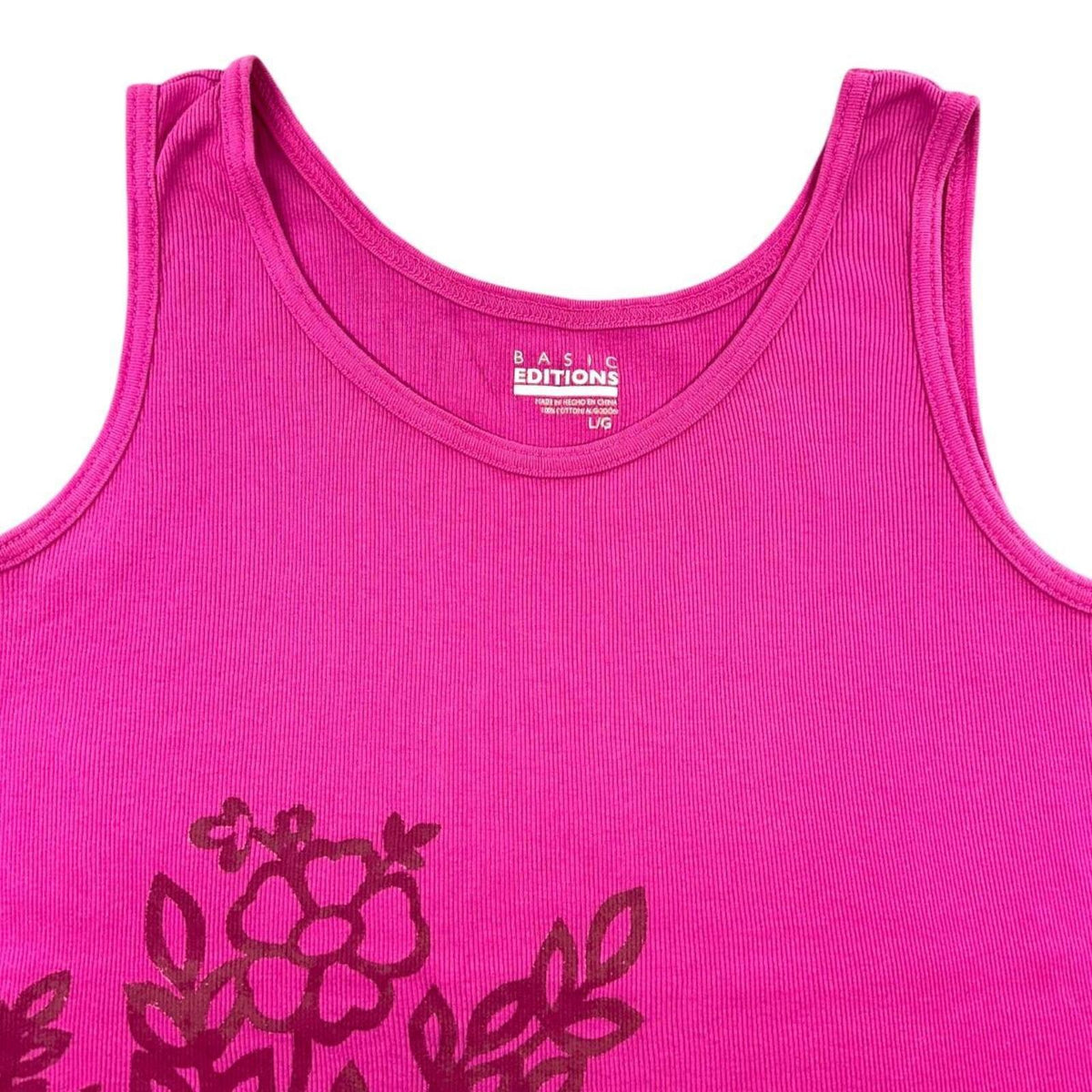 Basic Editions Hot Pink Ribbed Graphic Tank Top