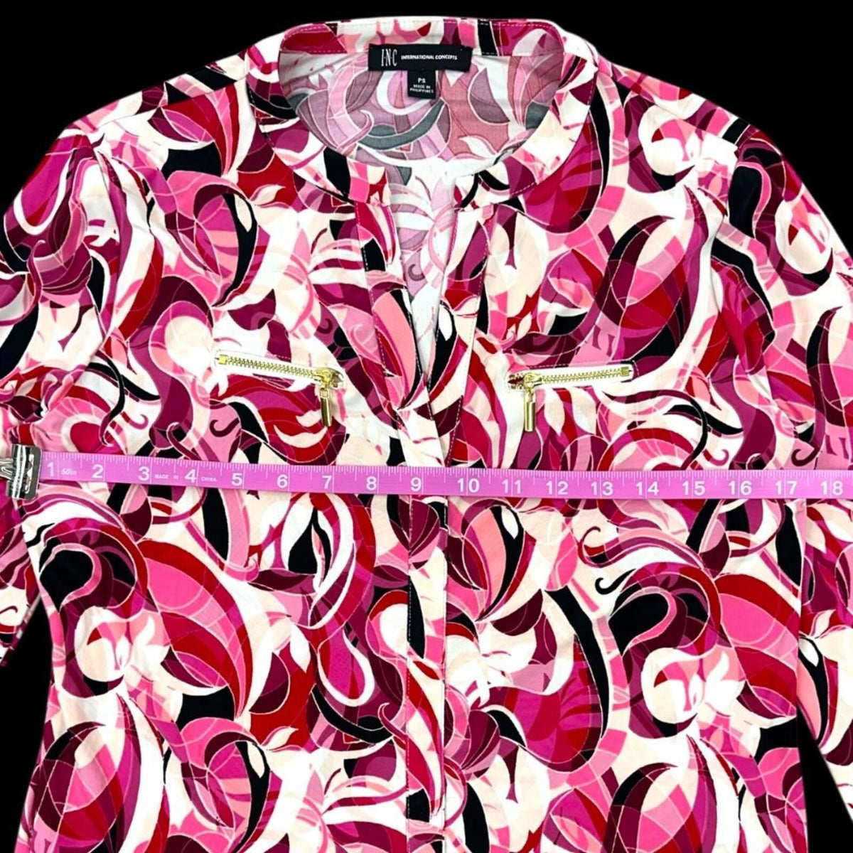 INC International Concepts Printed Zip Pocket Top Pink