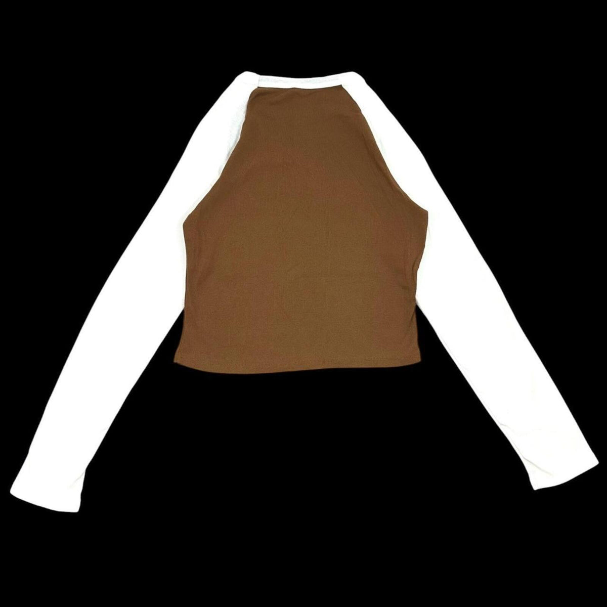 Y2K Cowboy Core Brown and White Raglan Long Sleeve Baby Tee with Embroidery