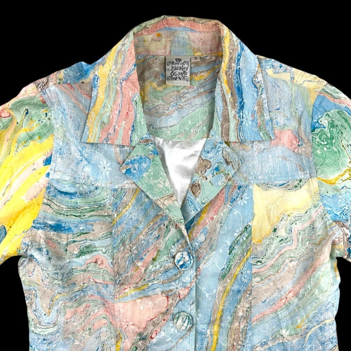 Parsley & Sage Marbled Button Down Jacket Multi Color Bohemian Preppy