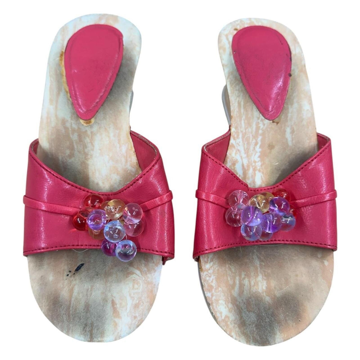 Hot Pink Y2K Wedge Sandals with Crystal Bead Accents