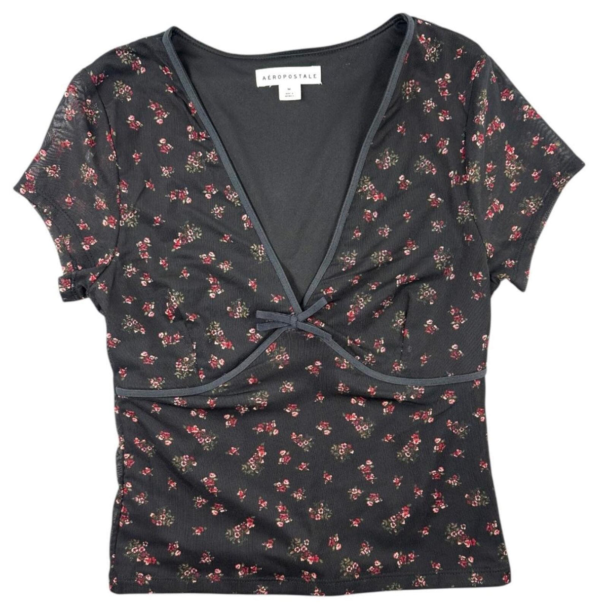 Aéropostale Floral Mesh V Neck Crop Top Y2K Coquette
