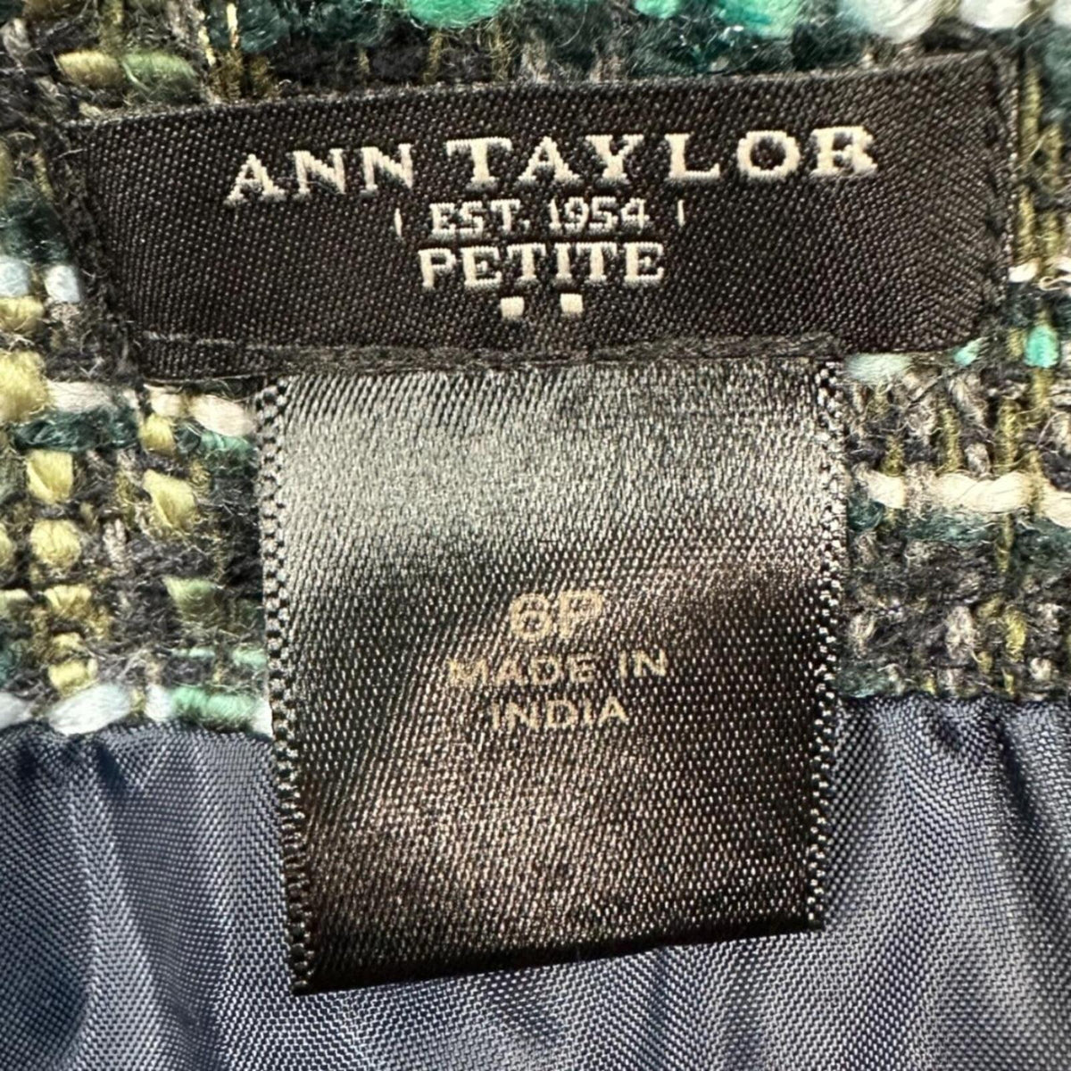 Ann Taylor Tweed Pencil Skirt Green Blue Geometric Pattern Knee Length