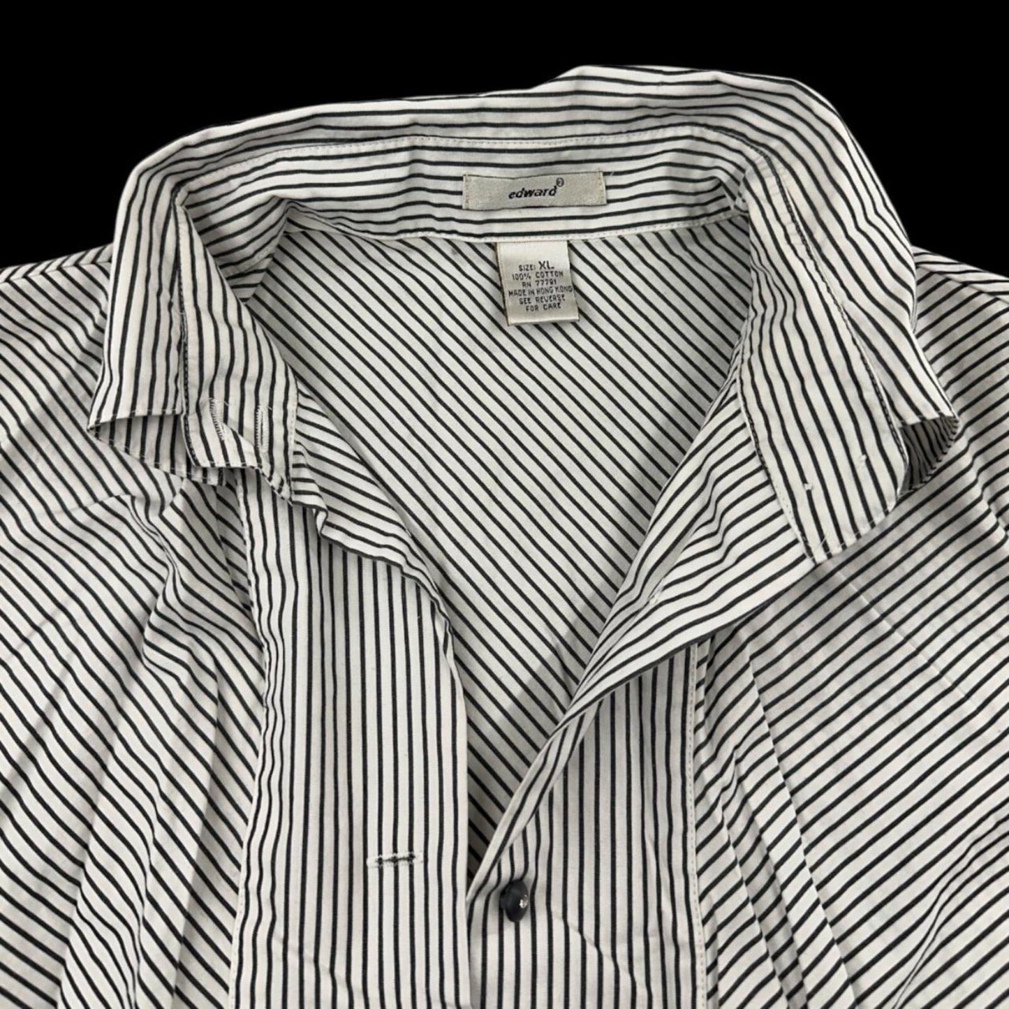 Vintage Edward Black and White Striped Cotton Shirt Classic Preppy Button Up
