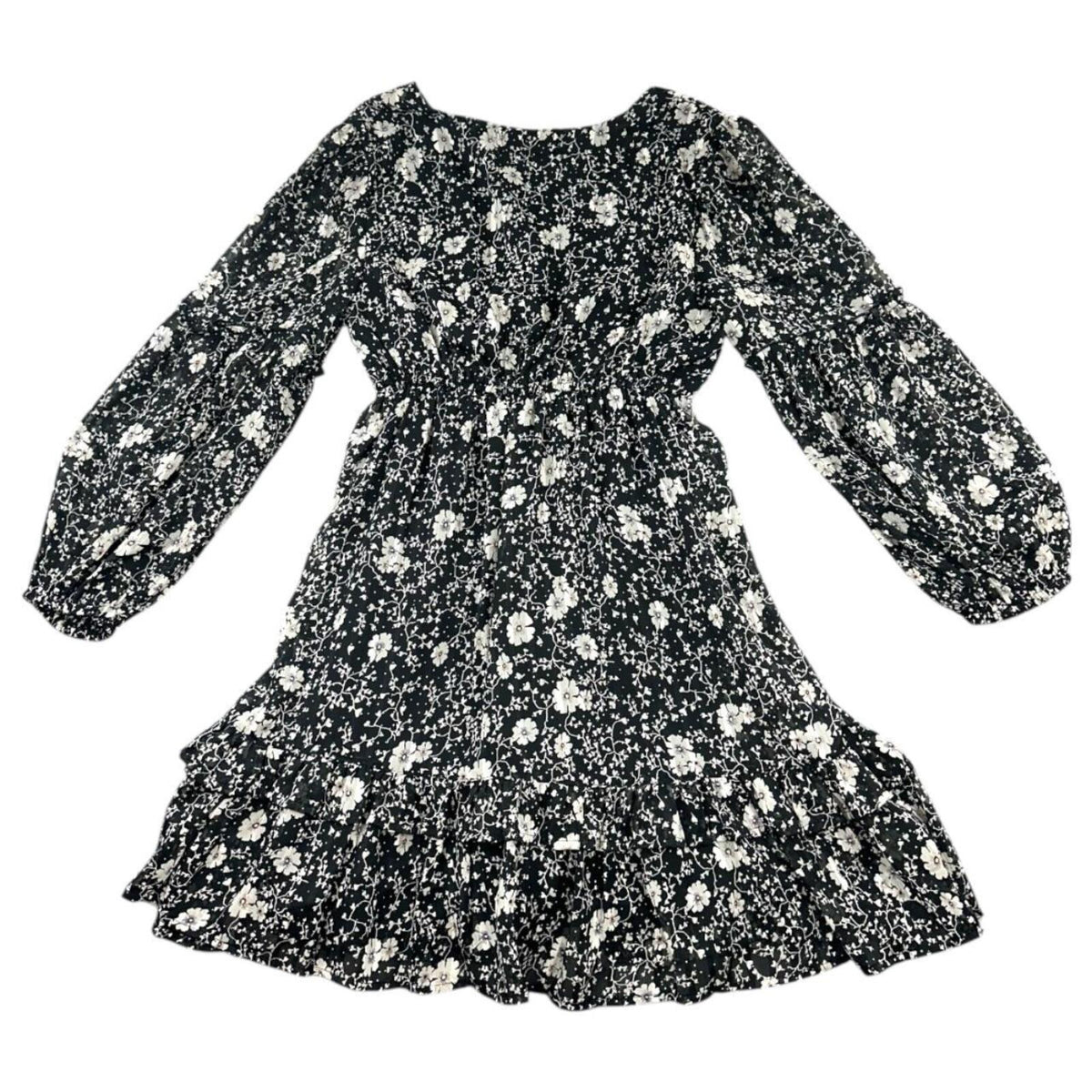 And Now This Black White Floral Fit Flare Ruffle Dress Bohemian Cottage