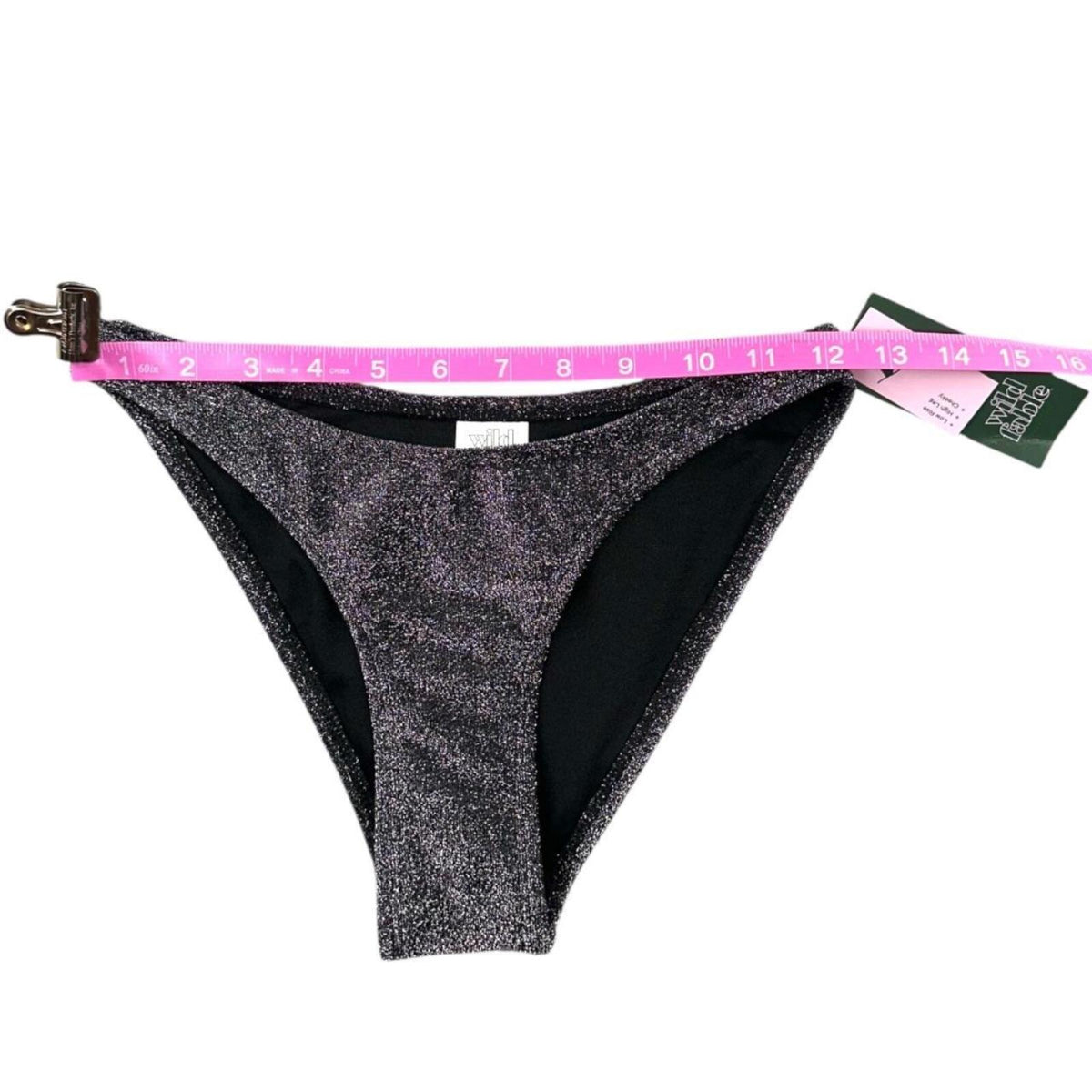 NWT Wild Fable Silver Sparkle Bikini Set Black Shimmer Halter Top Cheeky Bottoms