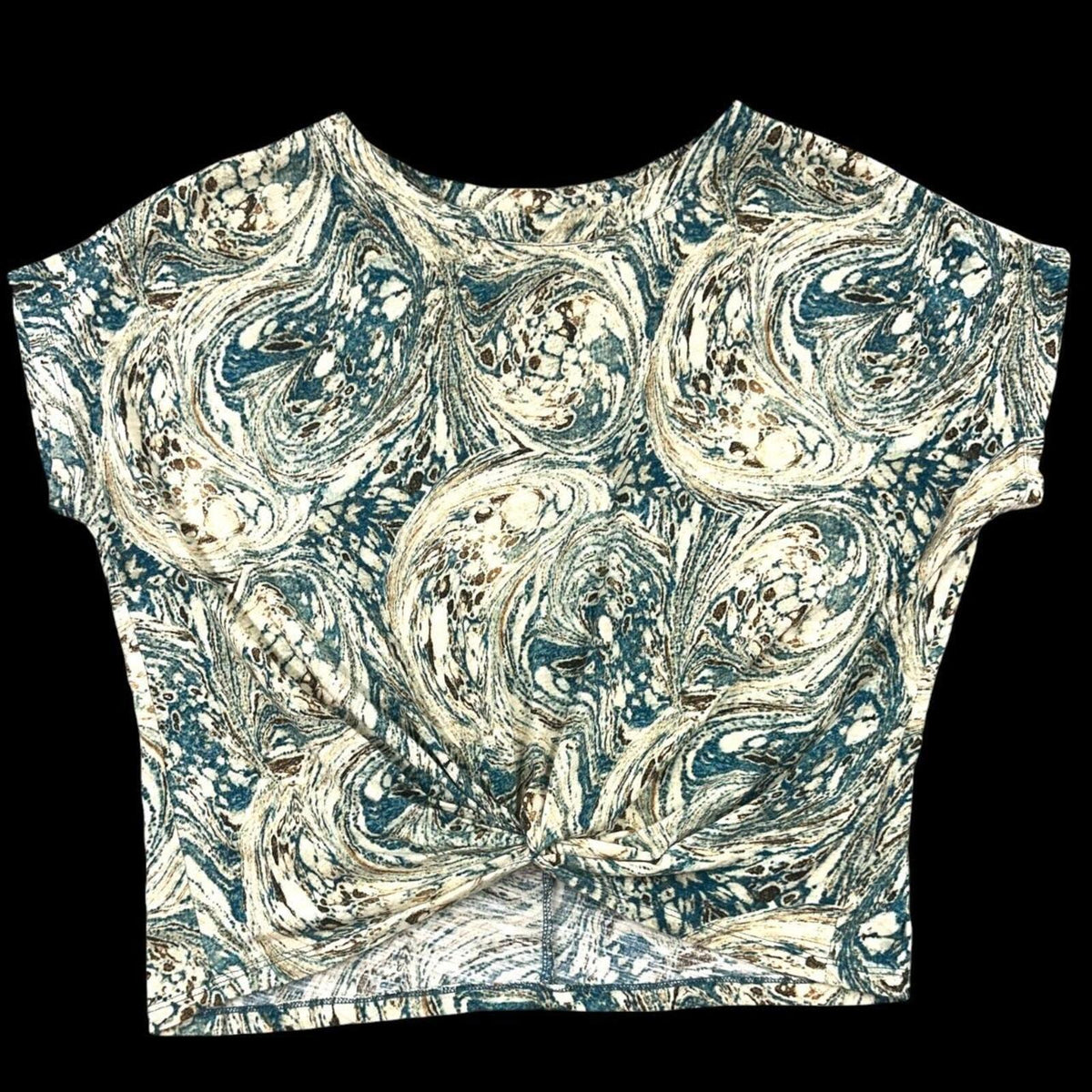 Y2K Psychedelic Liverpool Los Angeles Teal Marbled Swirl Twist Front Tee