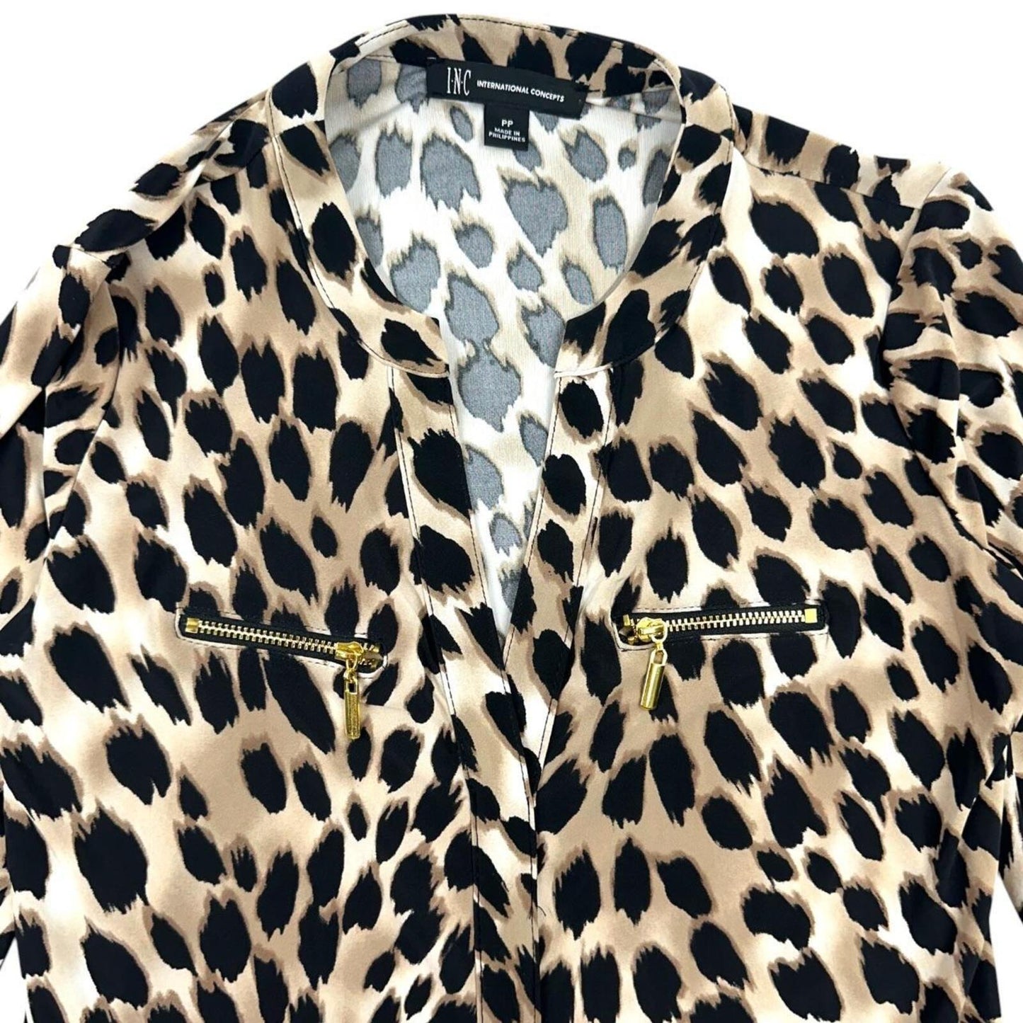 INC International Concepts Leopard Print Y2K Mob Wife Office Siren Animal Blouse