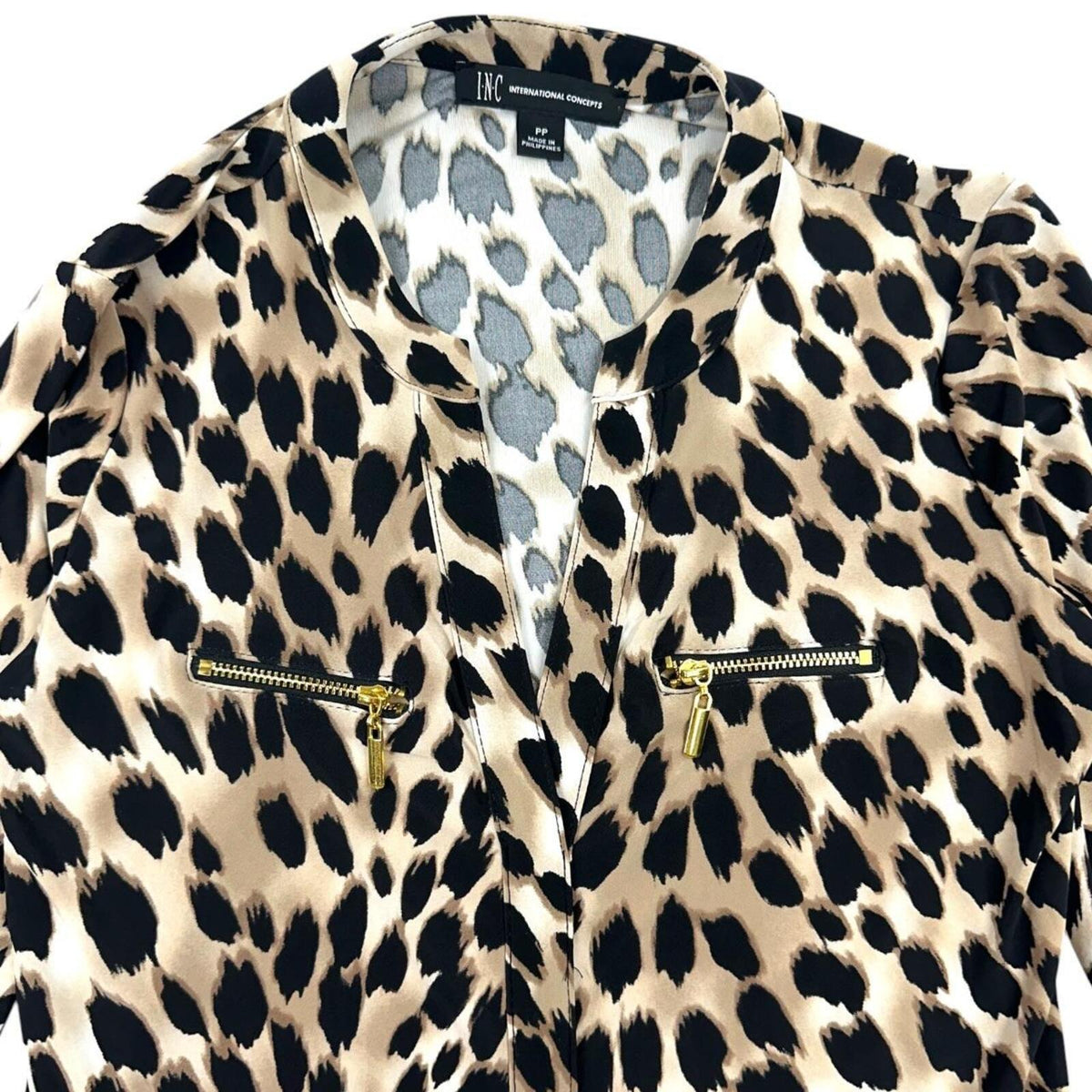 INC International Concepts Leopard Print Y2K Mob Wife Office Siren Animal Blouse