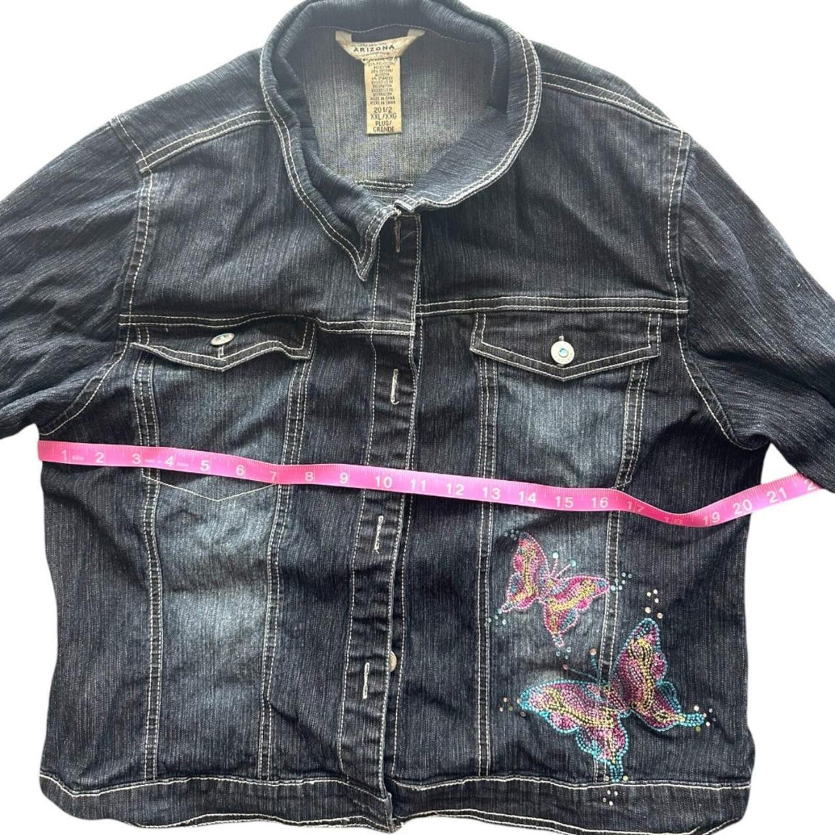 Arizona Jean Company Y2K Butterfly Embroidered Denim Jacket in Dark Wash