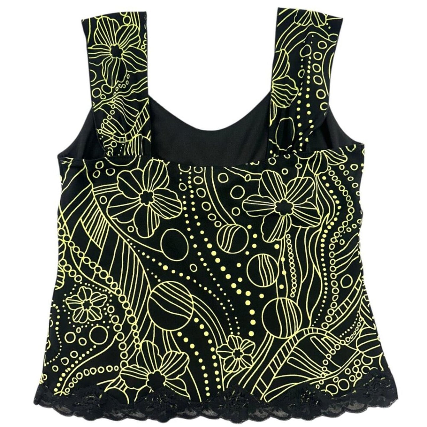 Fashion Bug Y2K Corset Style Tank Top Black Neon Green Floral Whimsigoth Fairy