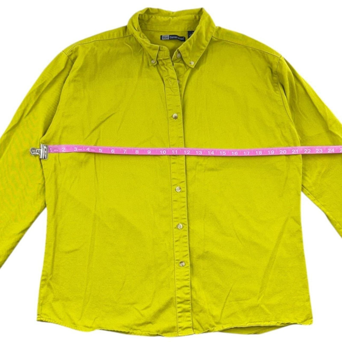 Blue Generation Long Sleeve Button Down Shirt Green Yellow