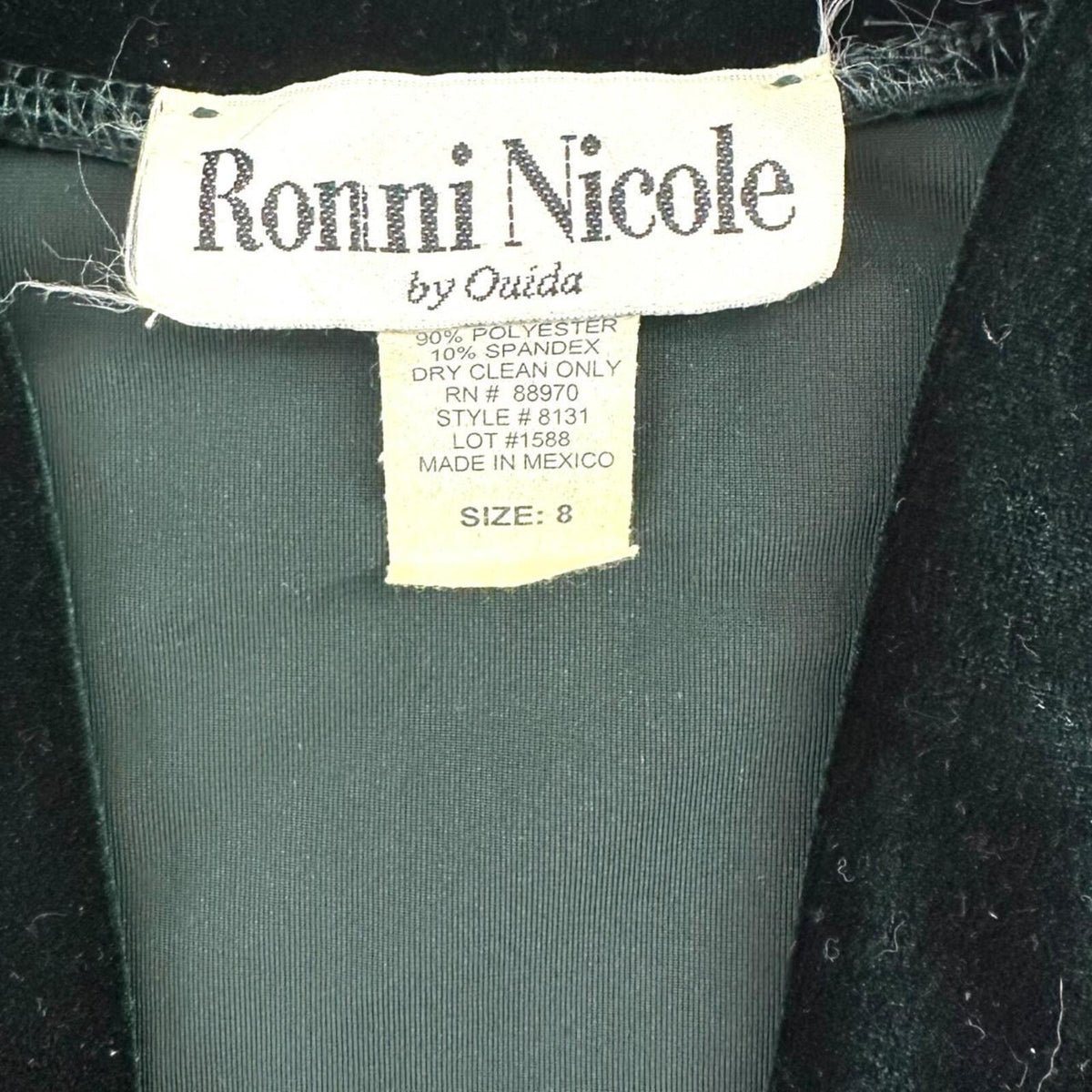 Vintage Ronni Nicole Green Velvet Dress and Jacket Set 1970s Glam Retro