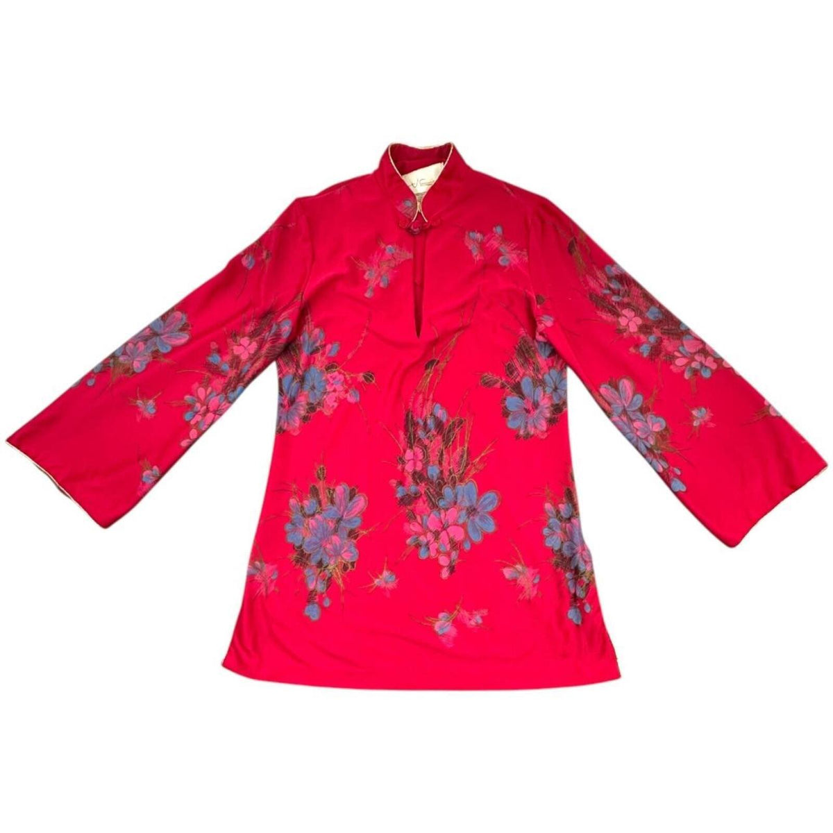 Vintage Inspired Floral Mandarin Collar Blouse Pink Purple Retro Glam Fair