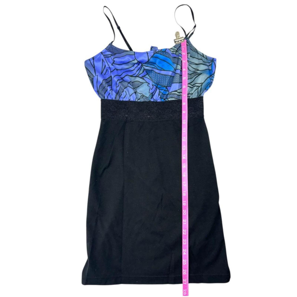 Free People Bold & Banded Mini Dress Black Blue Abstract Pattern Lace Waist Y2K