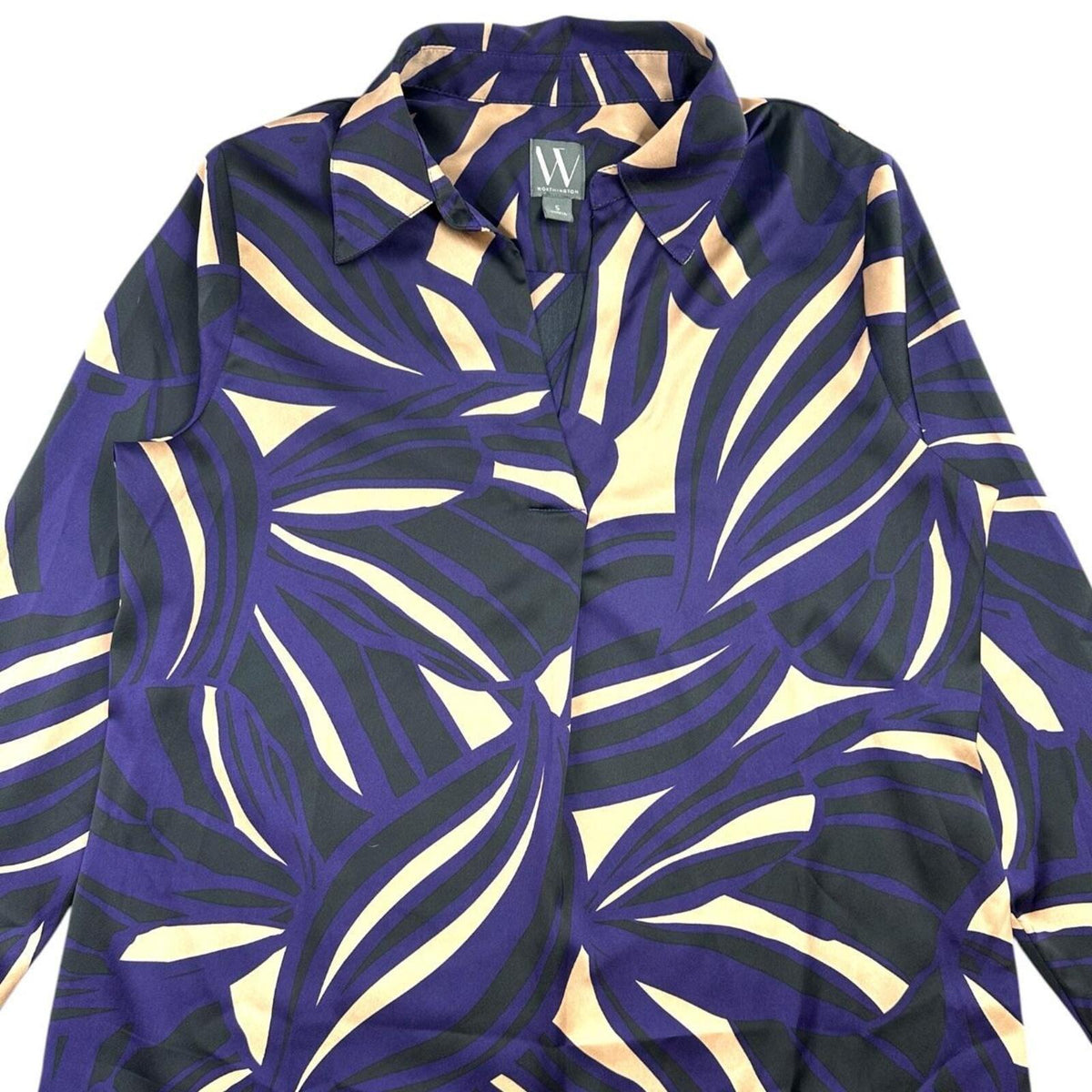 Worthington Vintage Y2K Abstract Swirl Purple Cream Black Blouse