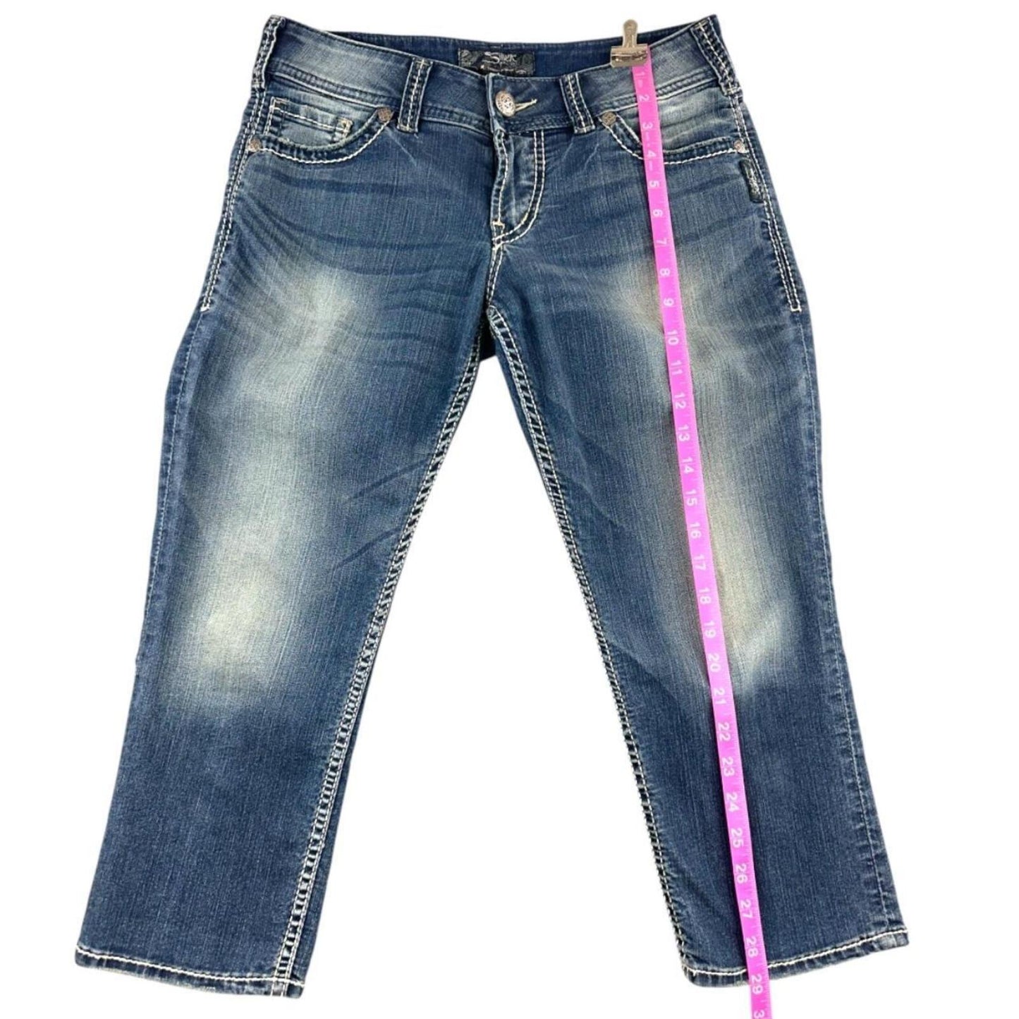 Silver Jeans Co. Natsuki Capri Jeans Mid Rise Medium Wash Blue Denim Cropped Y2K