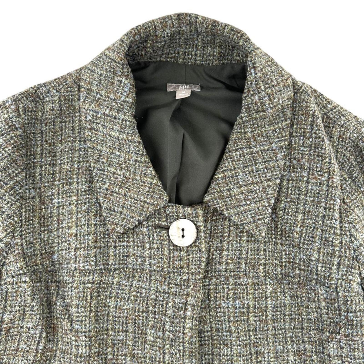 J. Jill Green Gray Tweed Short Sleeve Jacket Classic Preppy Minimalist