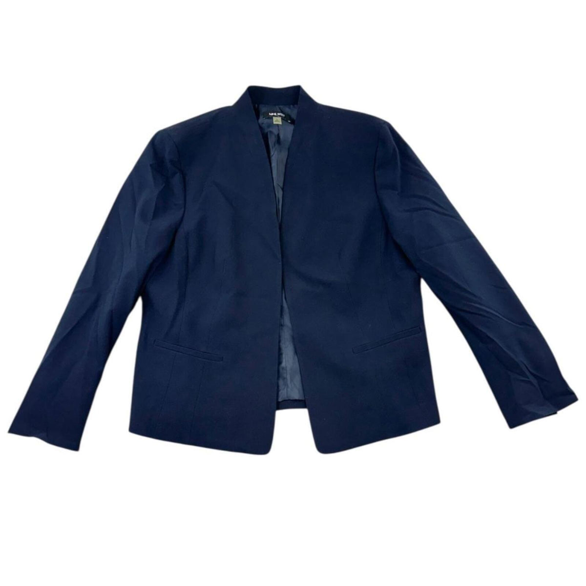 Nine West Navy Blue Open Front Blazer Minimalist Preppy Workwear Jacket