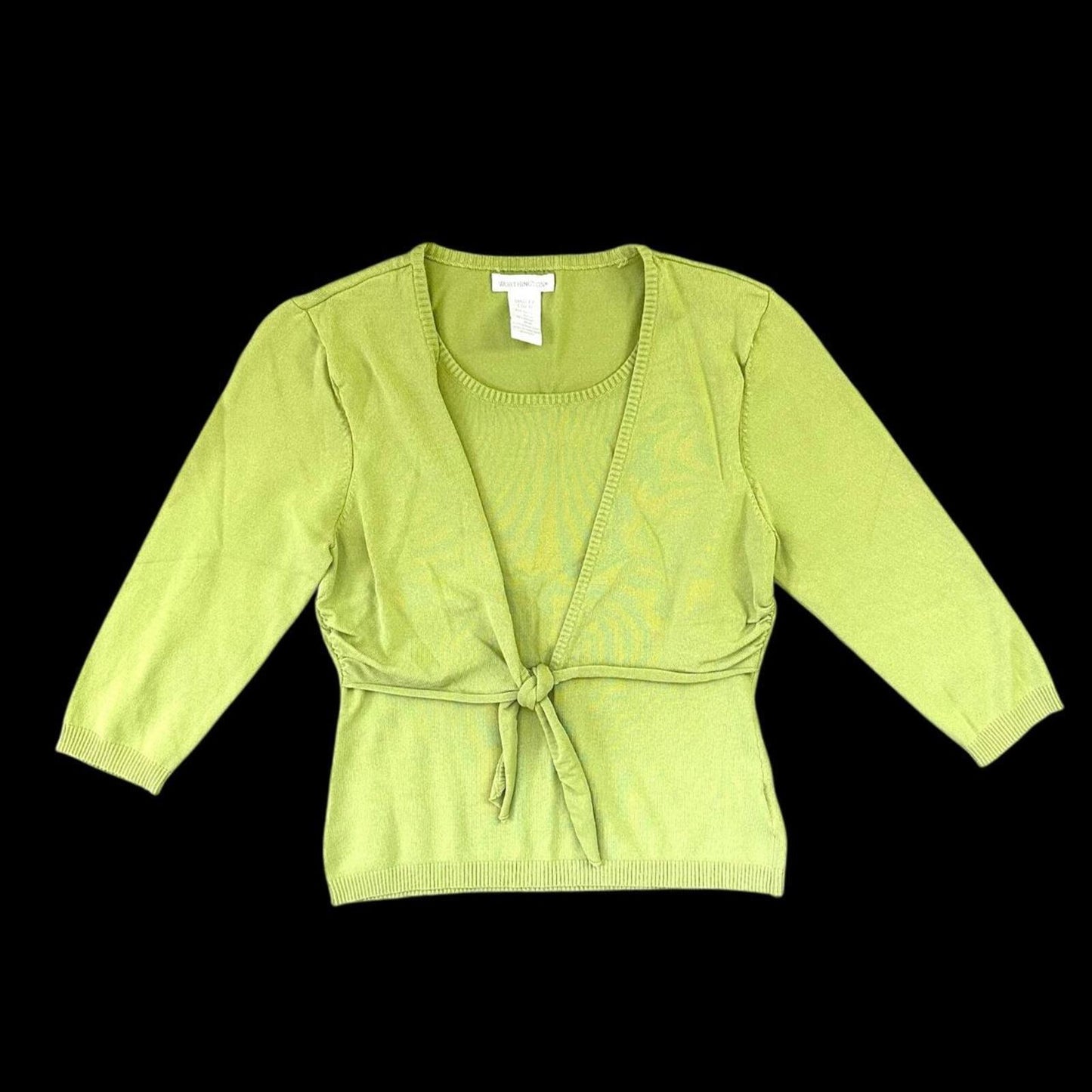 Worthington Green Tie-Front Cardigan Top Y2K Bohemian Casual Top