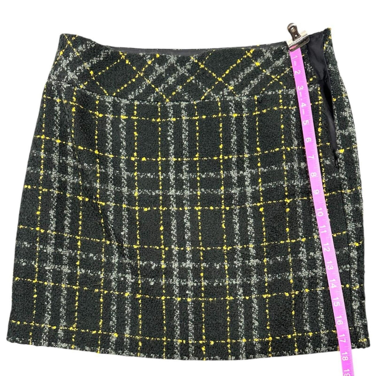 Ann Taylor LOFT Plaid Tweed Pencil Skirt Black Gray Yellow Classic