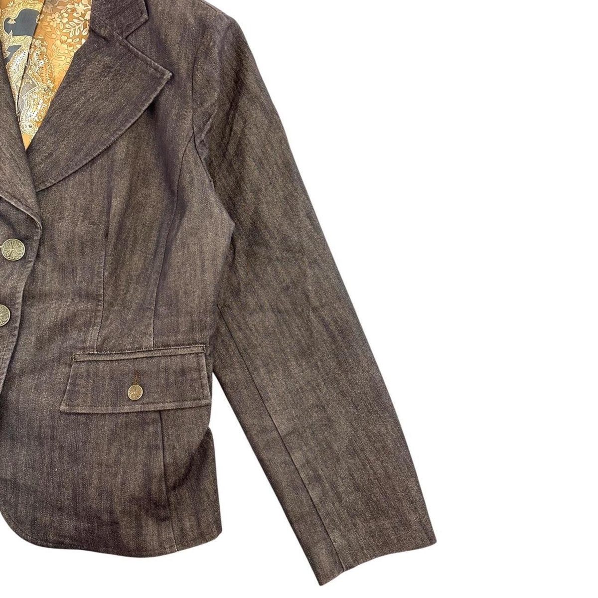 Venezia Vintage 90s Dark Brown Blazer with Gold Paisley Lining Y2K