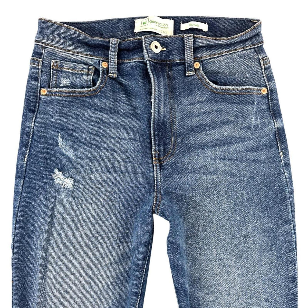 Celebrity Pink RE Generation Flare Jeans in Dark Wash with Distressed Detailing